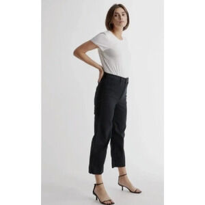 Organic Stretch Cotton Twill Wide-Leg Crop Black Pant NEW 25
